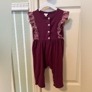 Kate Quinn sleeveless ruffle button pinafore jumpsuit | deep violet